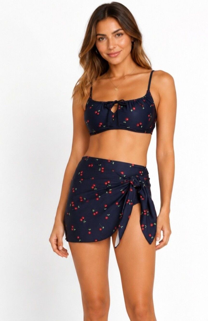 Old Navy Side Tie Swim Sarong Cherry Bathing Suit Sz L-XL Womens Wrap Beach *
